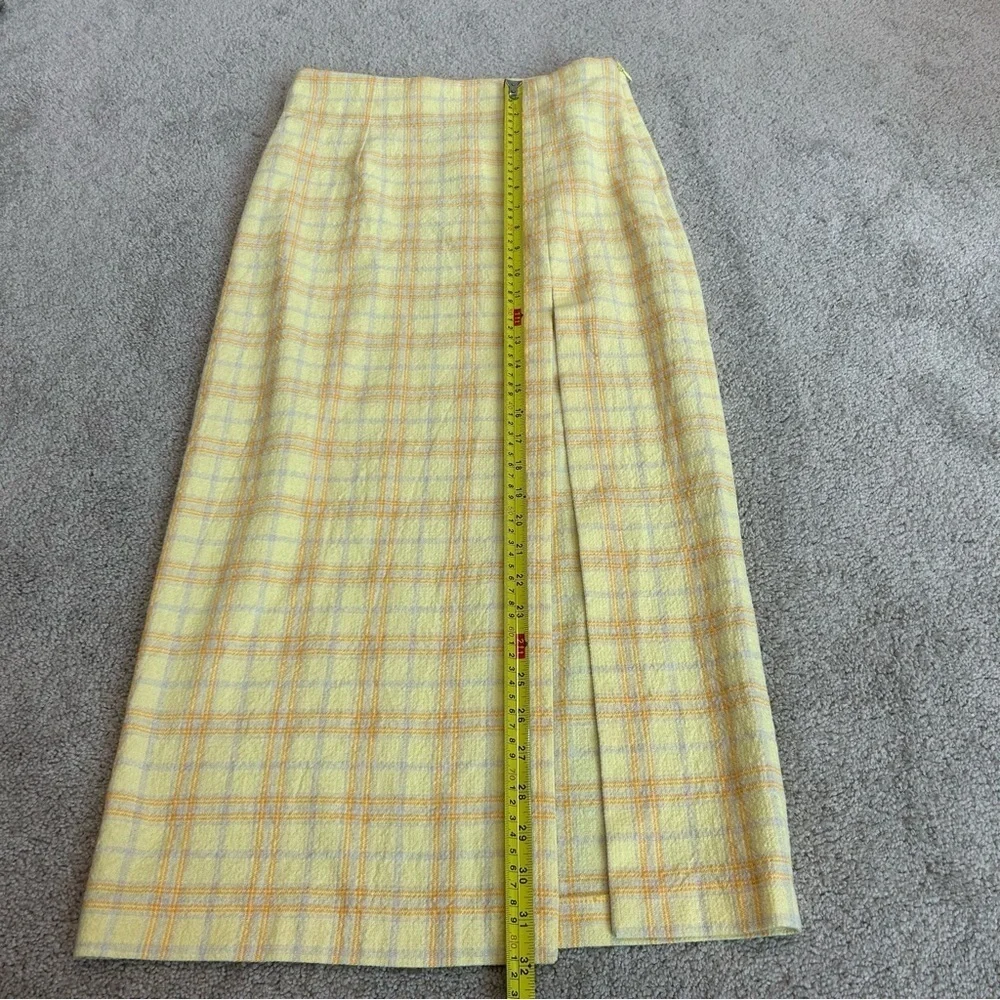 Zara NWT yellow Plaid Midi High Waisted Skirt Front Slit At Hem Sz XS bloggers - Picture 13 of 14